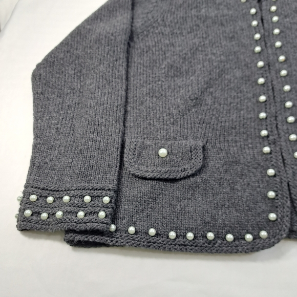 Nine West Women's Faux Pearls Embossed Charcoal Sweater/Cardigan Size 3X - Picture 9 of 15